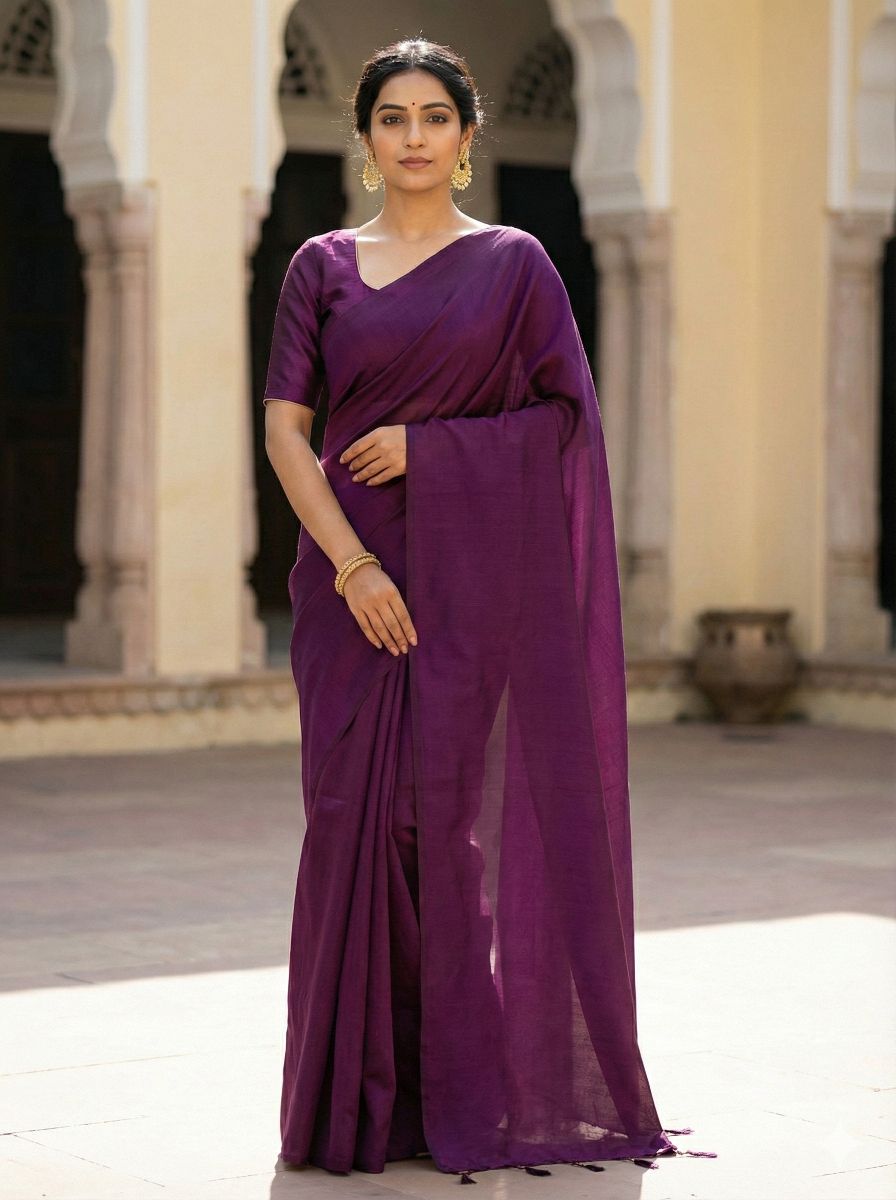 Wine colour Chanderi Silk Fabric