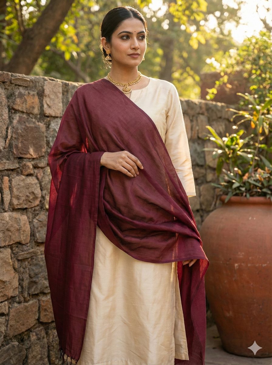 Maroon Chanderi Silk fabric