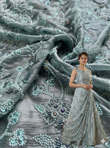 Sapphire Blue  Cutdana Handwork Fendi fabric