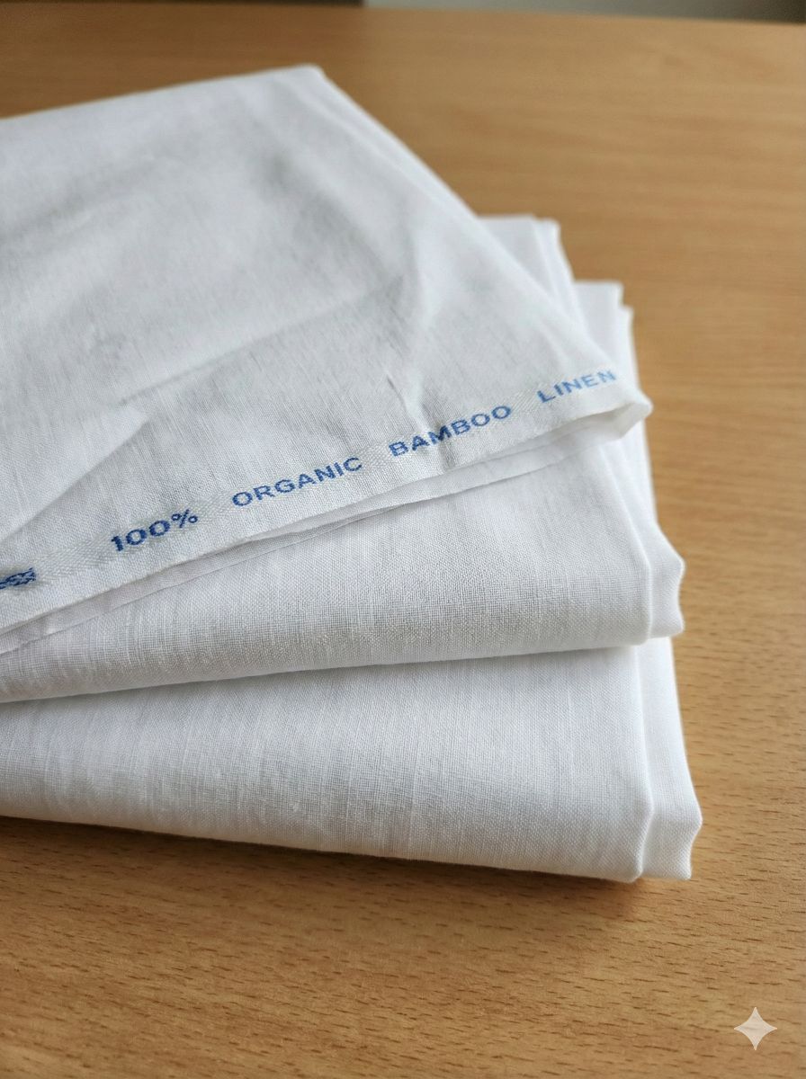 White 100% Organic Bamboo Cotton Linen Fabric (70 lea)