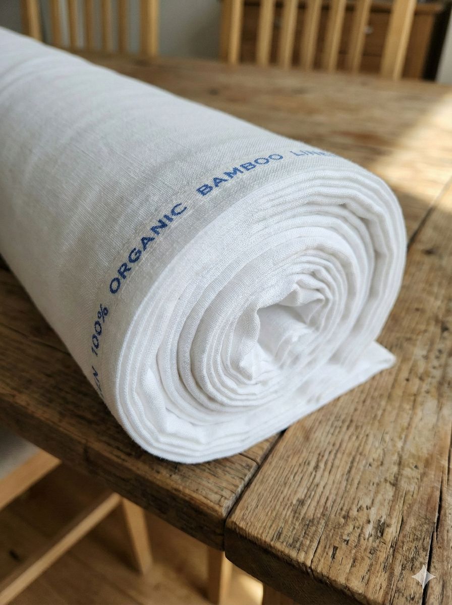 White 100% Organic Bamboo Cotton Linen Fabric (70 lea)