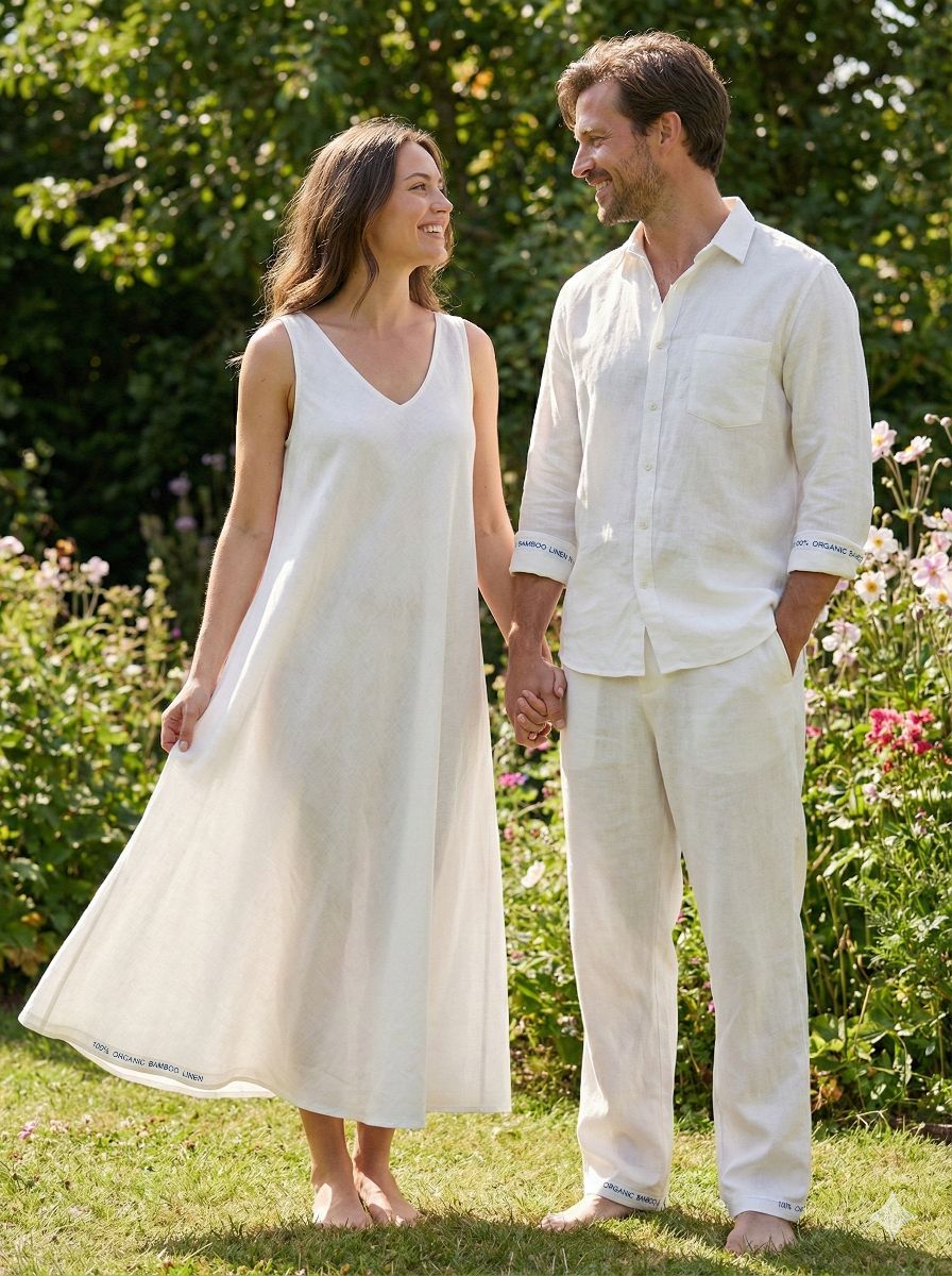 White 100% Organic Bamboo Cotton Linen Fabric (70 lea)