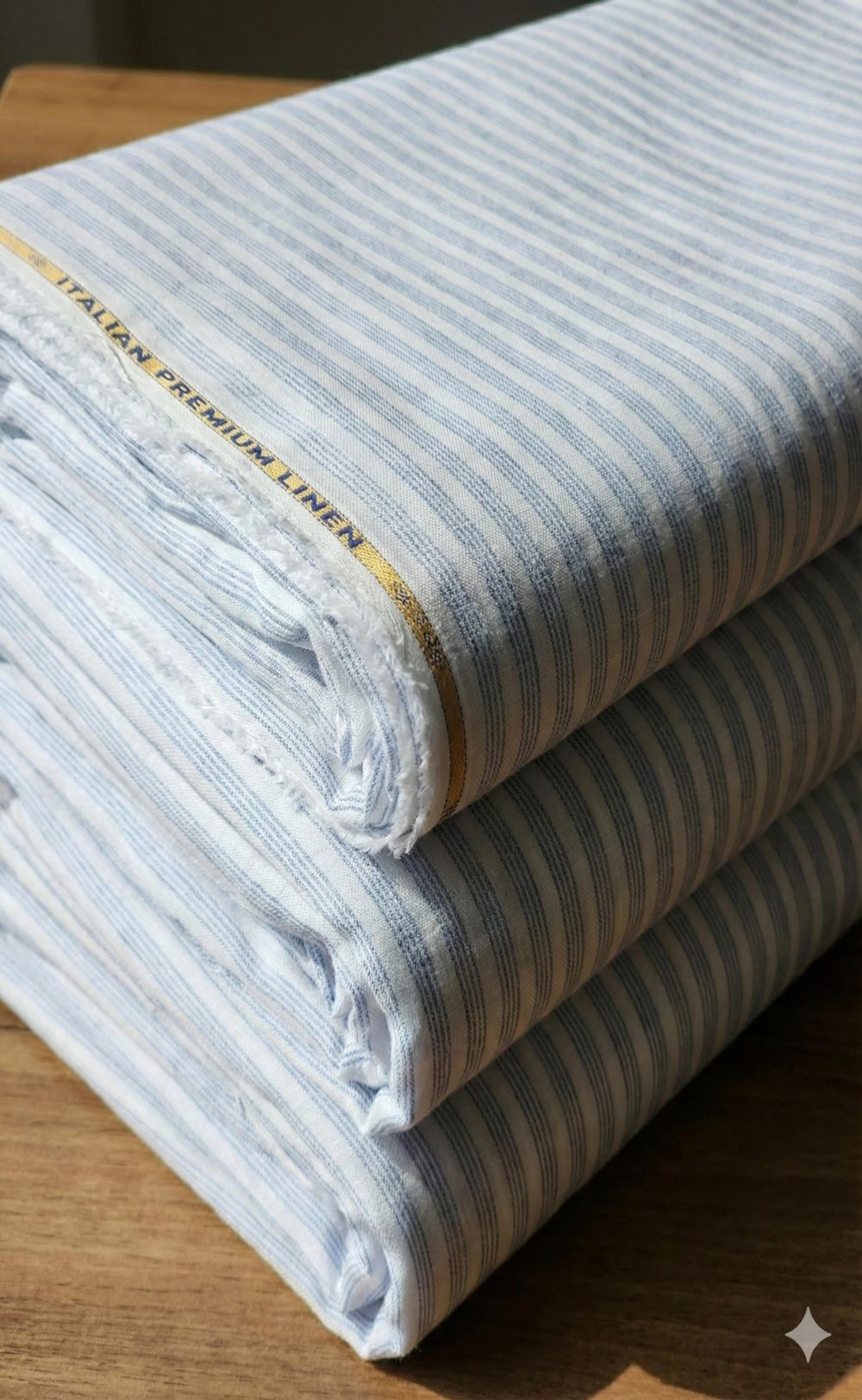 Off-White Cotton Linen Fabric with Blue Stripes (60 lea)