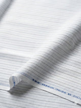 Off white Cotton Linen Fabric with Grey & Blue Horizontal Lines (60 lea)