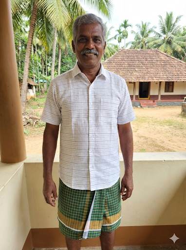 Off white Cotton Linen Fabric with Grey & Blue Horizontal Lines (60 lea)