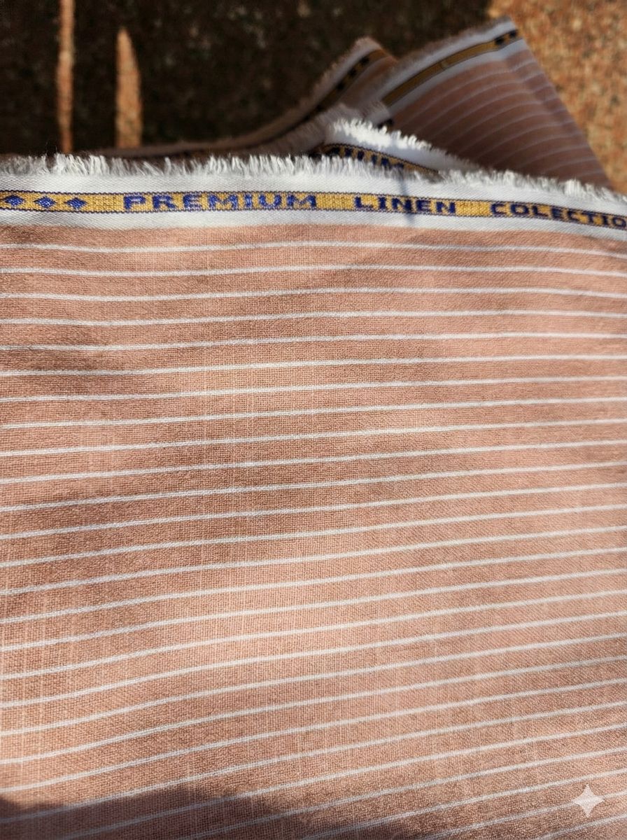Peach Pure Cotton Linen Fabric with Horizontal White Stripes (60 lea)