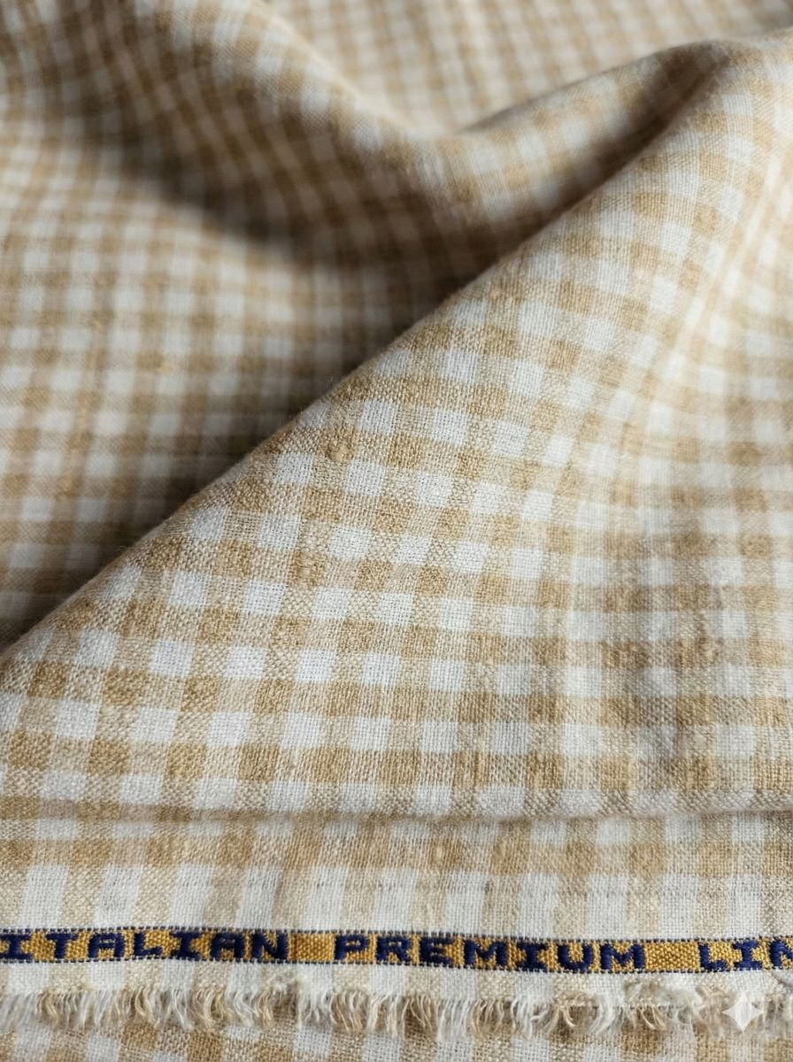 Khakee & off White Checks Pure Cotton Linen Fabric  (60 lea)