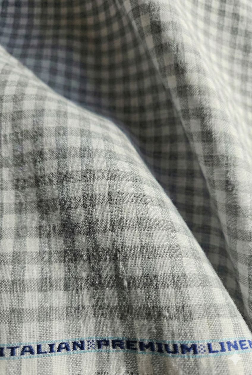 Grey & off White Checks Pure Cotton Linen Fabric  (60 lea)