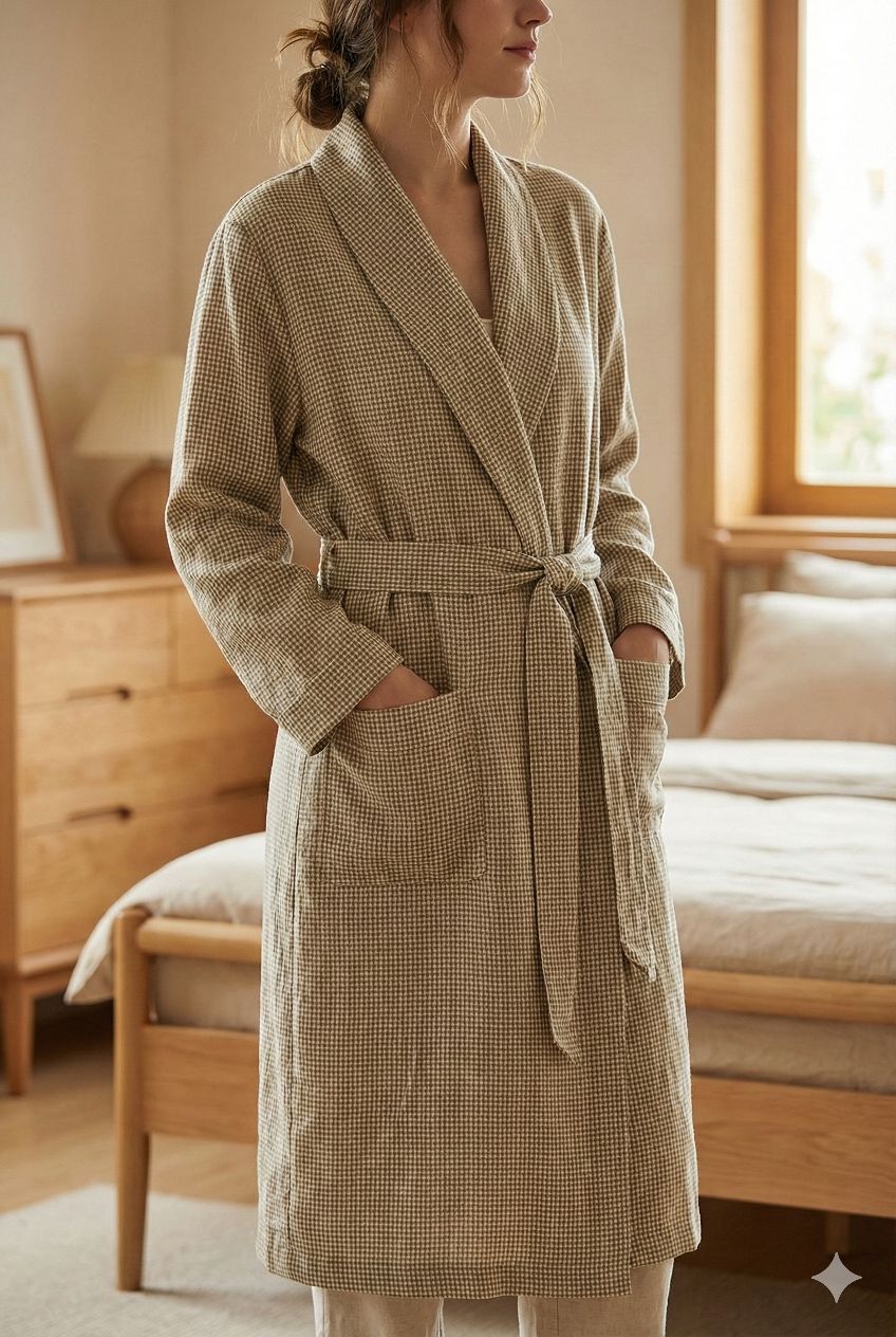 Khakee and White small checks cotton Linen (60 Lea)