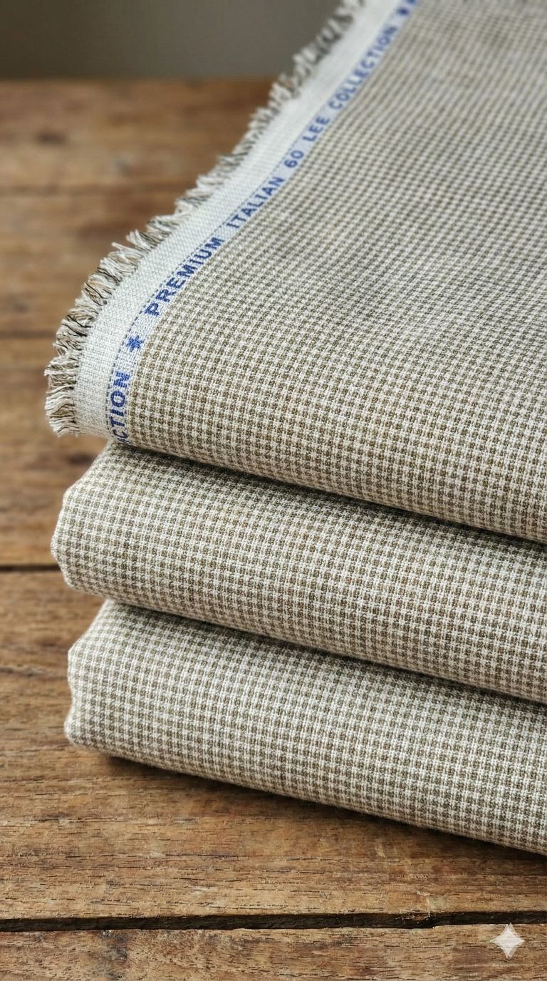 Khakee and White small checks cotton Linen (60 Lea)