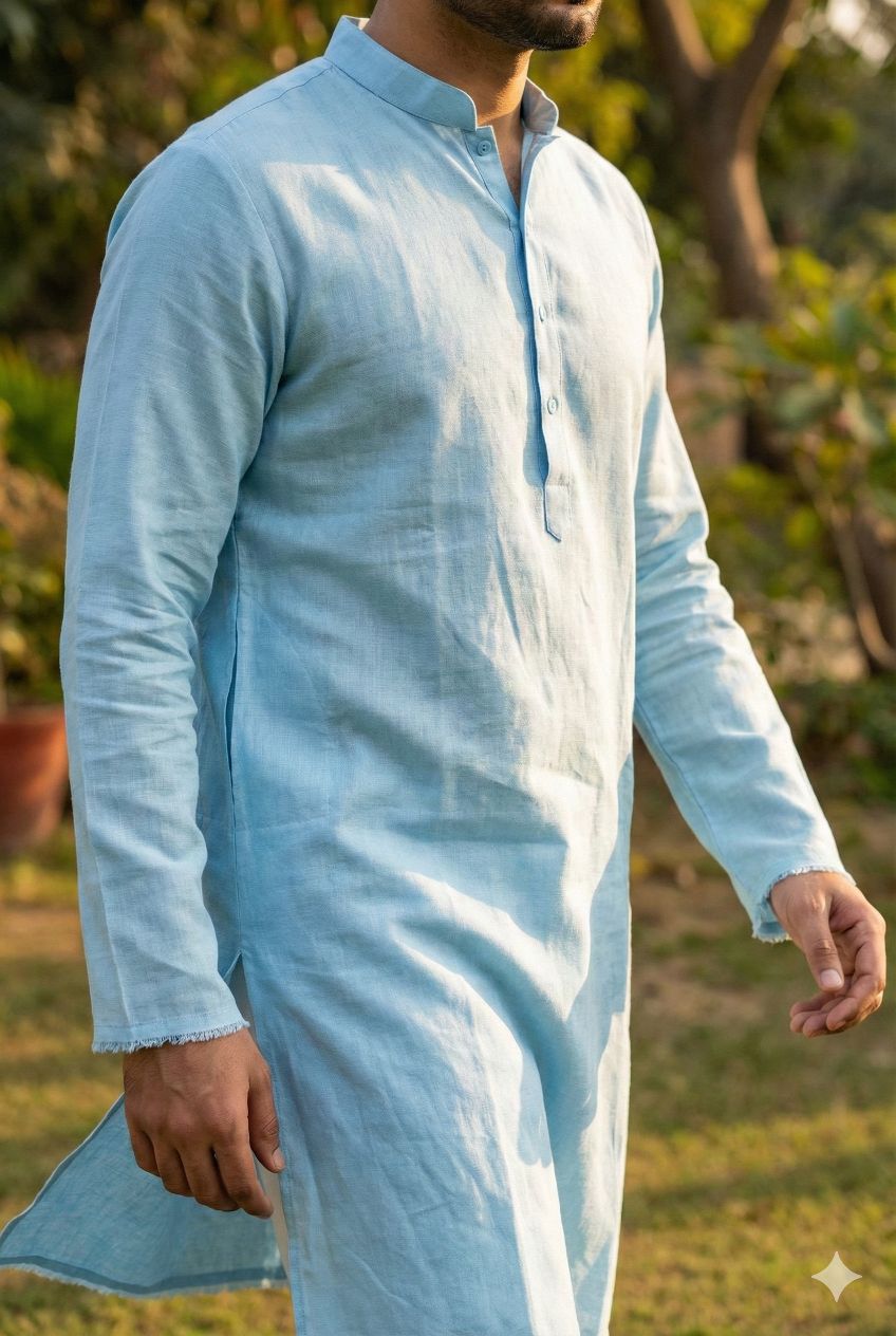 Mint Blue Pure cotton Linen Fabric (70 lea)