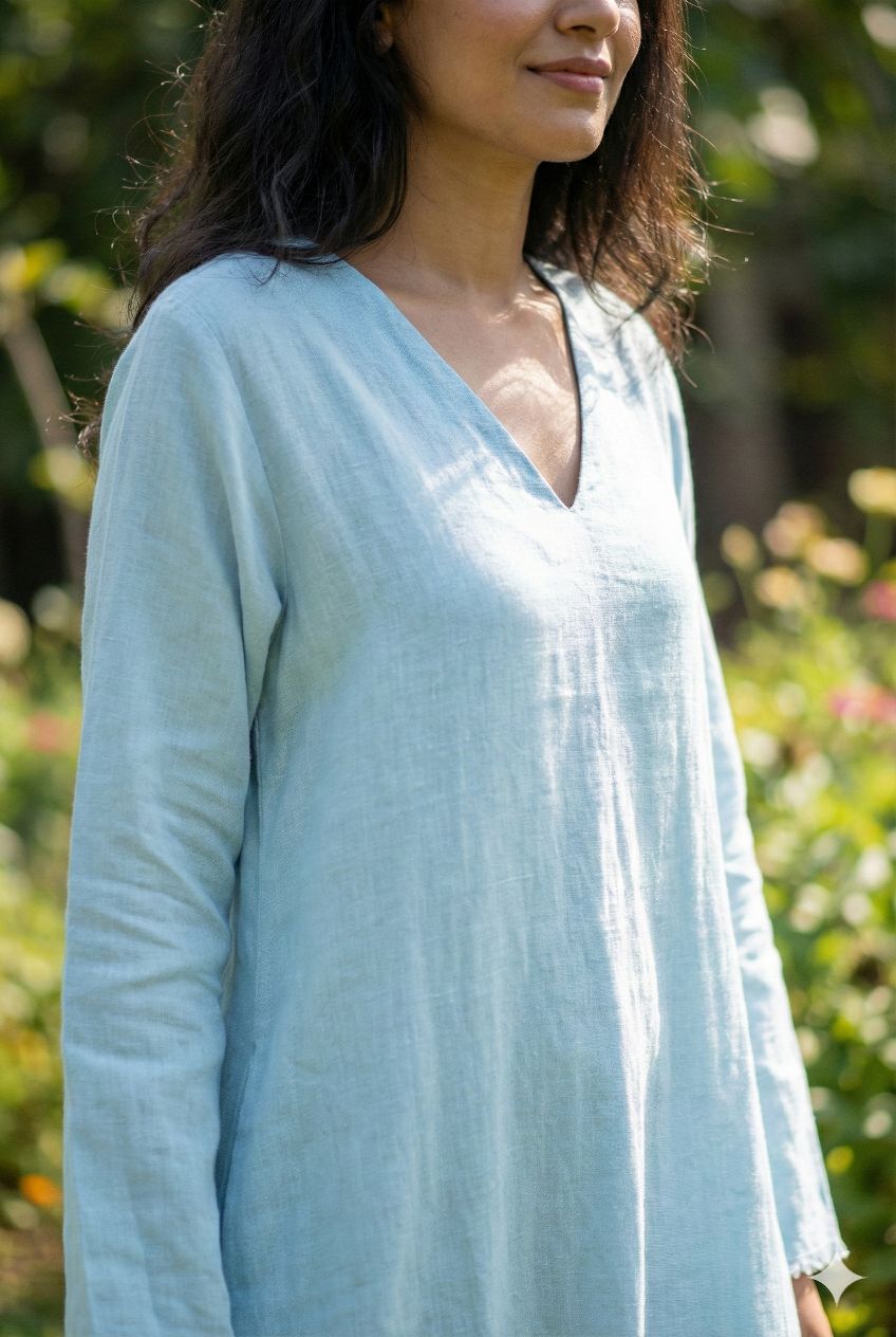 Mint Blue Pure cotton Linen Fabric (70 lea)