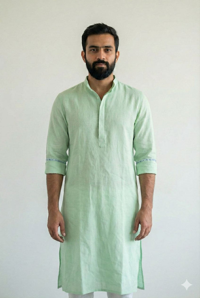 Pista Green 100% Pure Cotton Linen Fabric (70 lea)