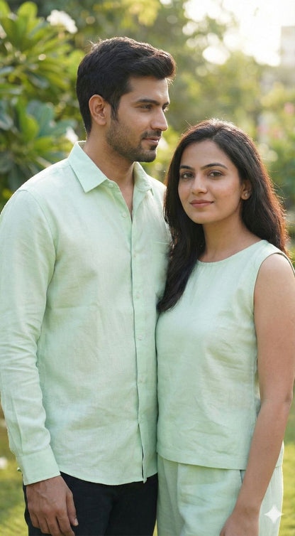 Pista Green 100% Pure Cotton Linen Fabric (70 lea)