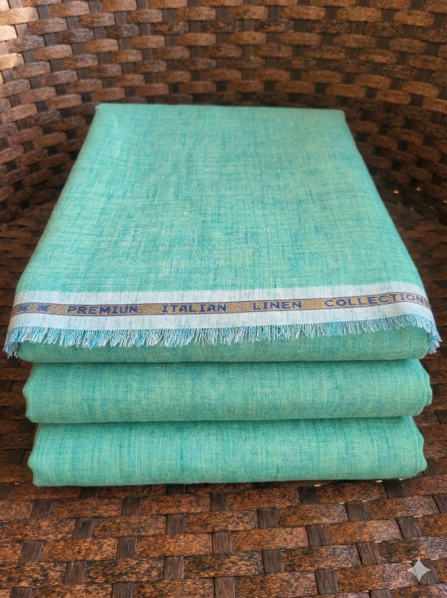 Pista Green & Blue two-tone Premium Cotton Linen Fabric (60 lea)