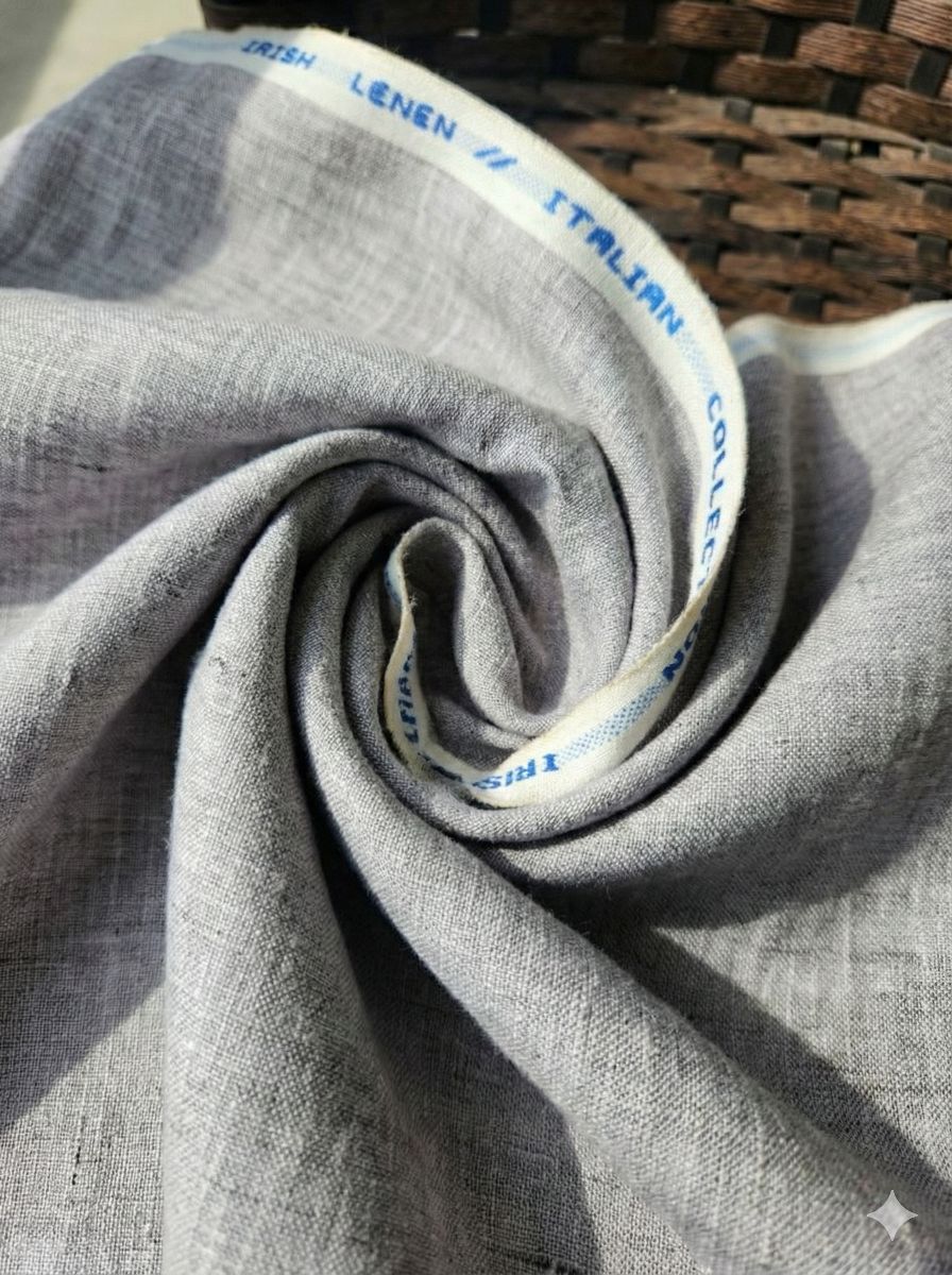 Grey & White Dual Shade Premium Cotton Linen Fabric (60 lea)