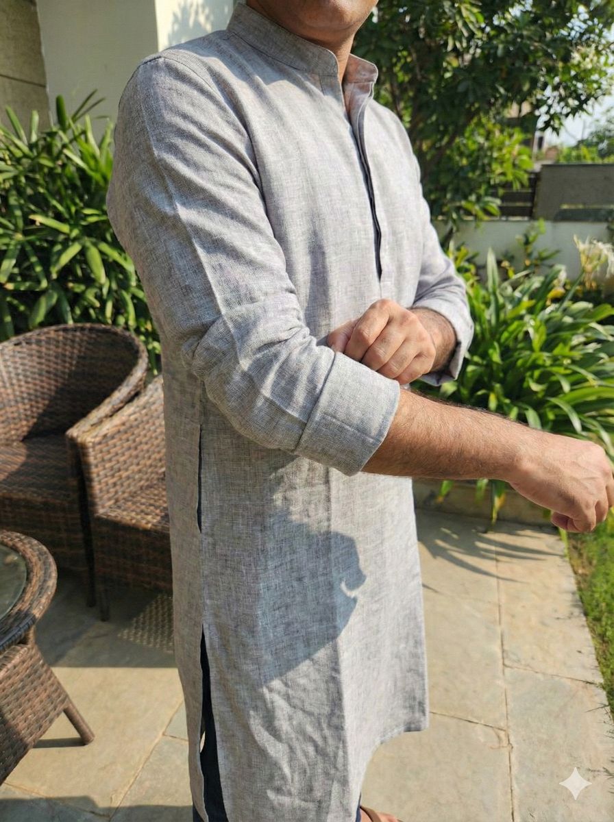 Grey & White Dual Shade Premium Cotton Linen Fabric (60 lea)