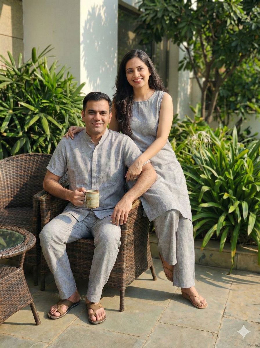 Grey & White Dual Shade Premium Cotton Linen Fabric (60 lea)