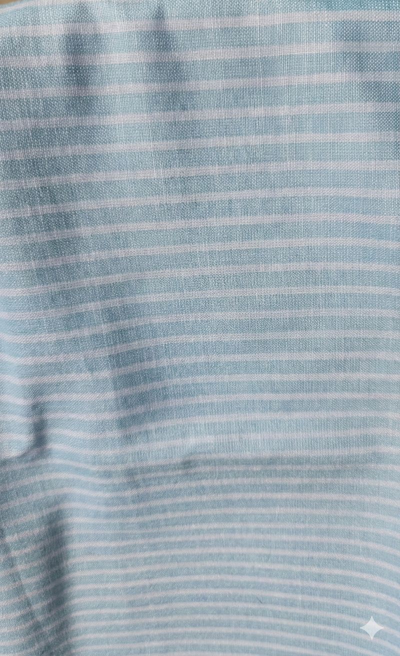 Light Blue Premium Cotton Linen Fabric with white horizontal lines (60 lea)