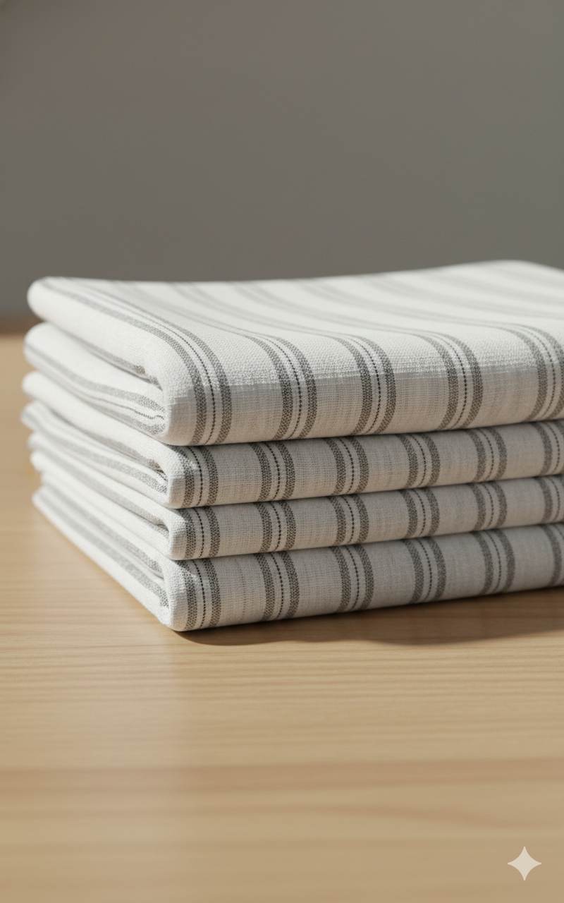 White Premium Cotton Linen with Grey stripes (60 lea)