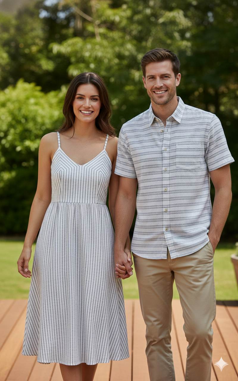 White Premium Cotton Linen with Grey stripes (60 lea)