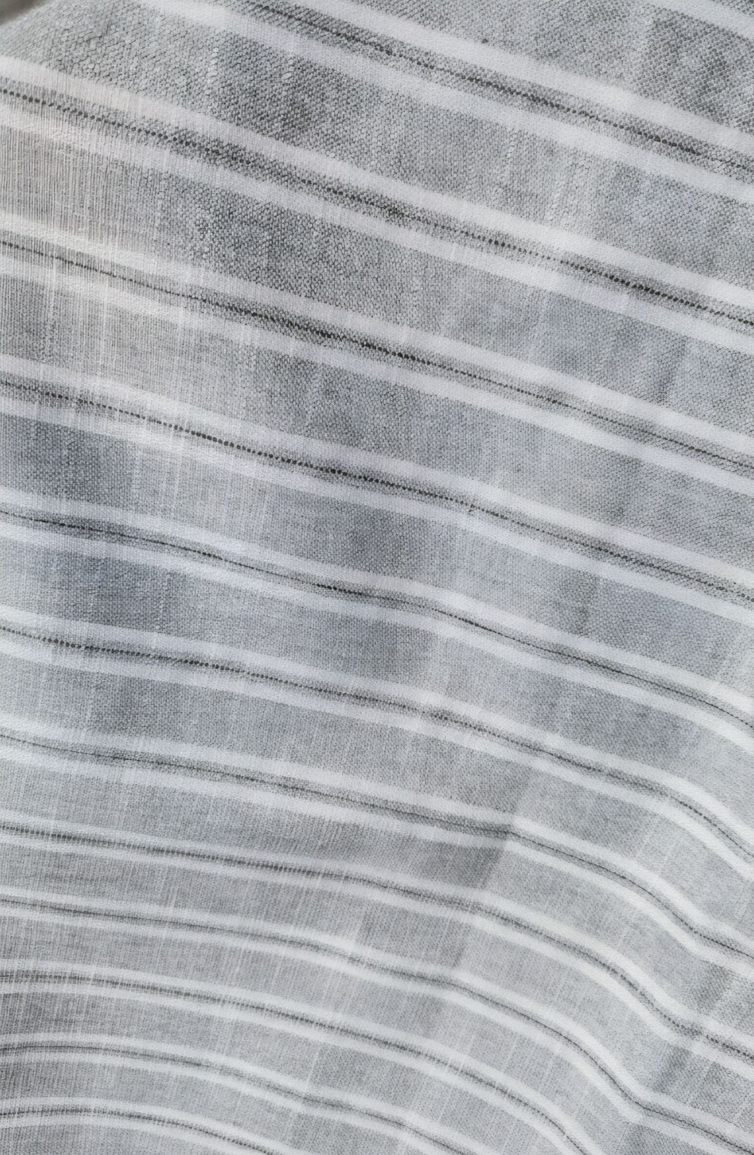 Grey Premium Cotton Linen Fabric with white & grey Horizontal Stripes (60 lea)