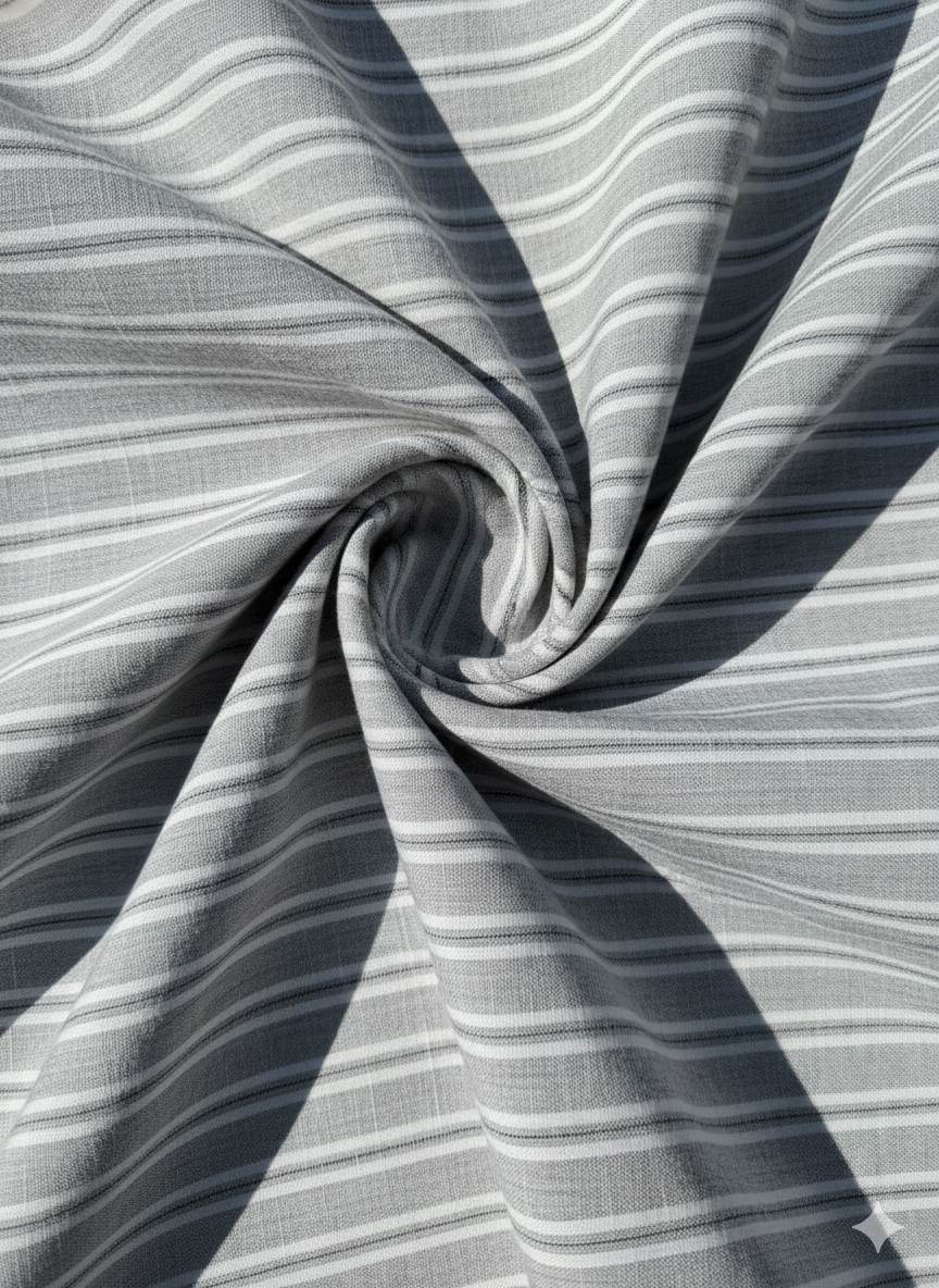 Grey Premium Cotton Linen Fabric with white & grey Horizontal Stripes (60 lea)