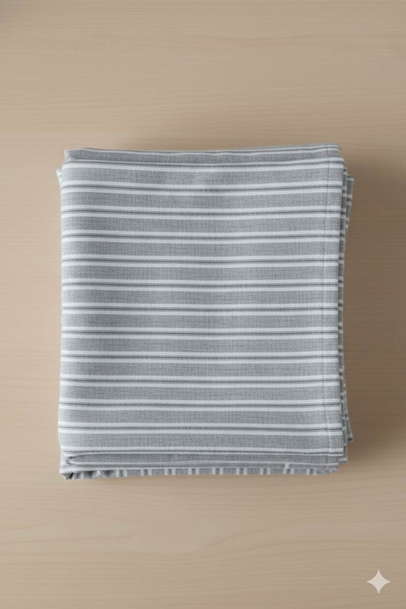 Grey Premium Cotton Linen Fabric with white & grey Horizontal Stripes (60 lea)