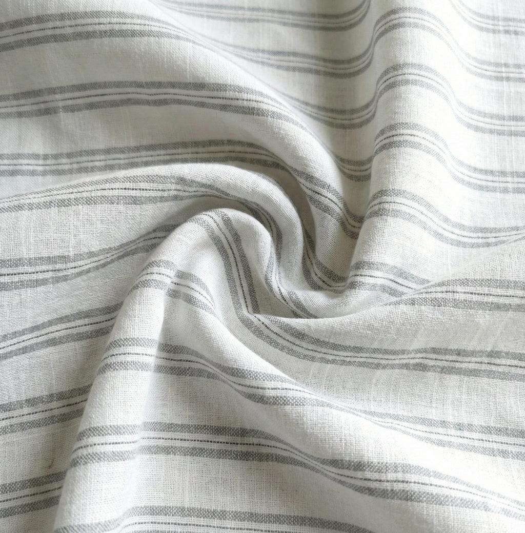 White Premium Cotton Linen with Grey stripes (60 lea)