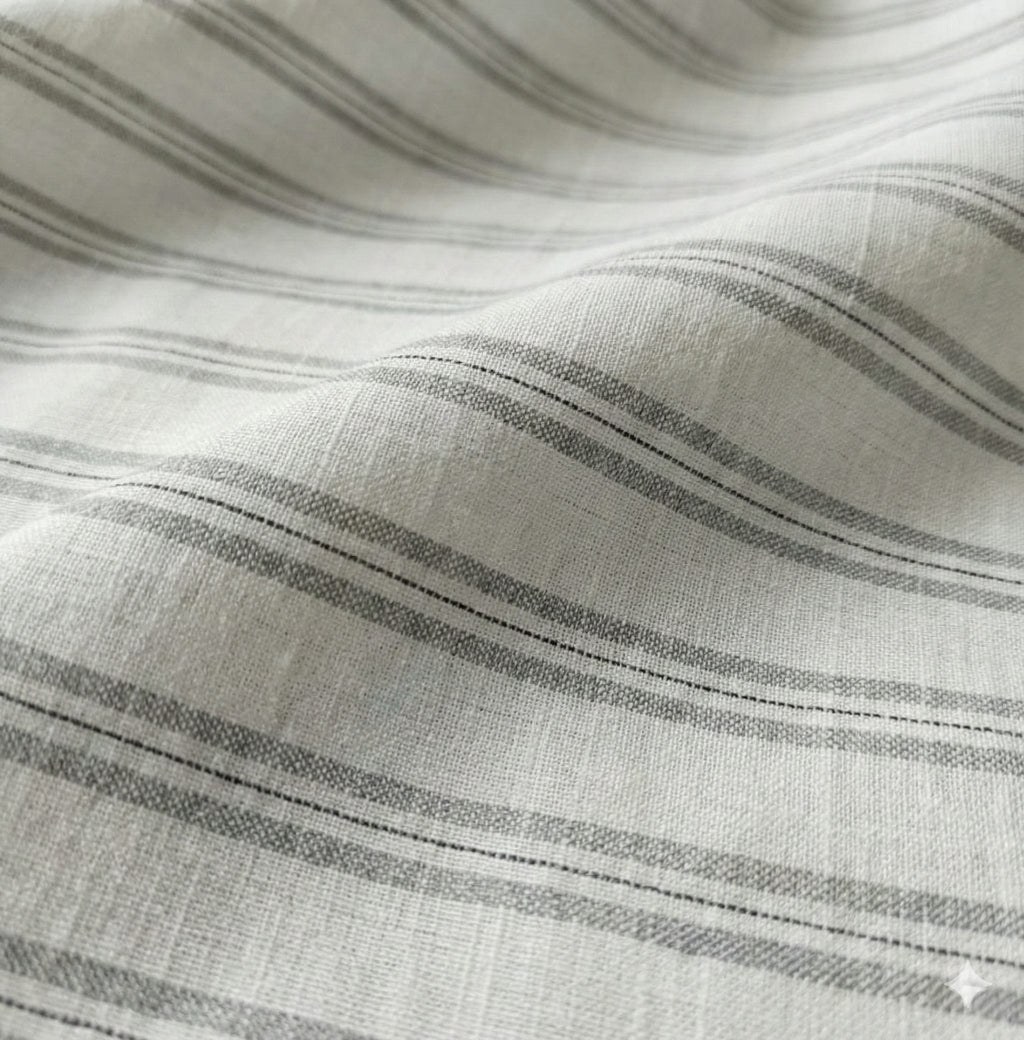 White Premium Cotton Linen with Grey stripes (60 lea)
