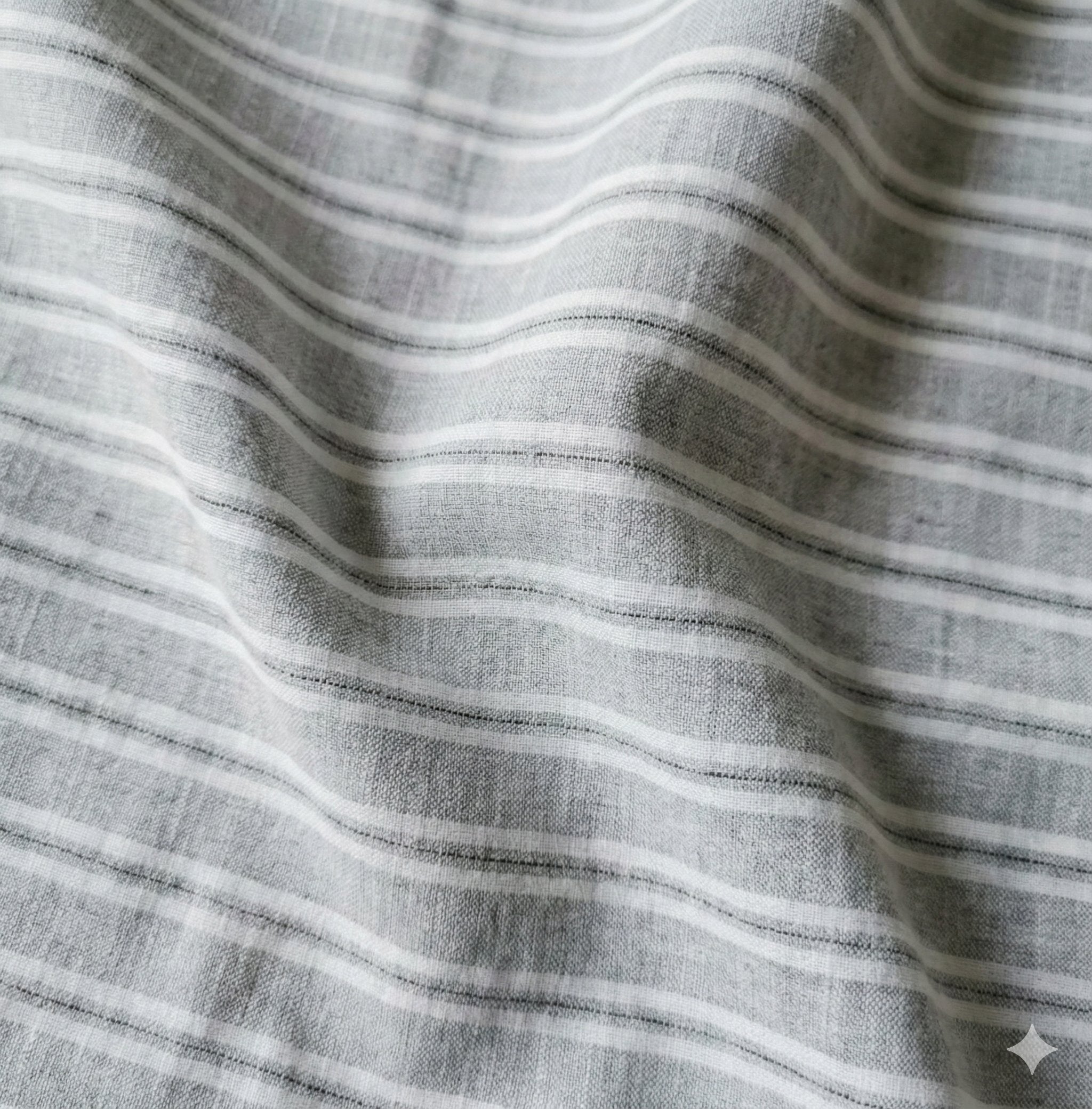 Grey Premium Cotton Linen Fabric with white & grey Horizontal Stripes (60 lea)