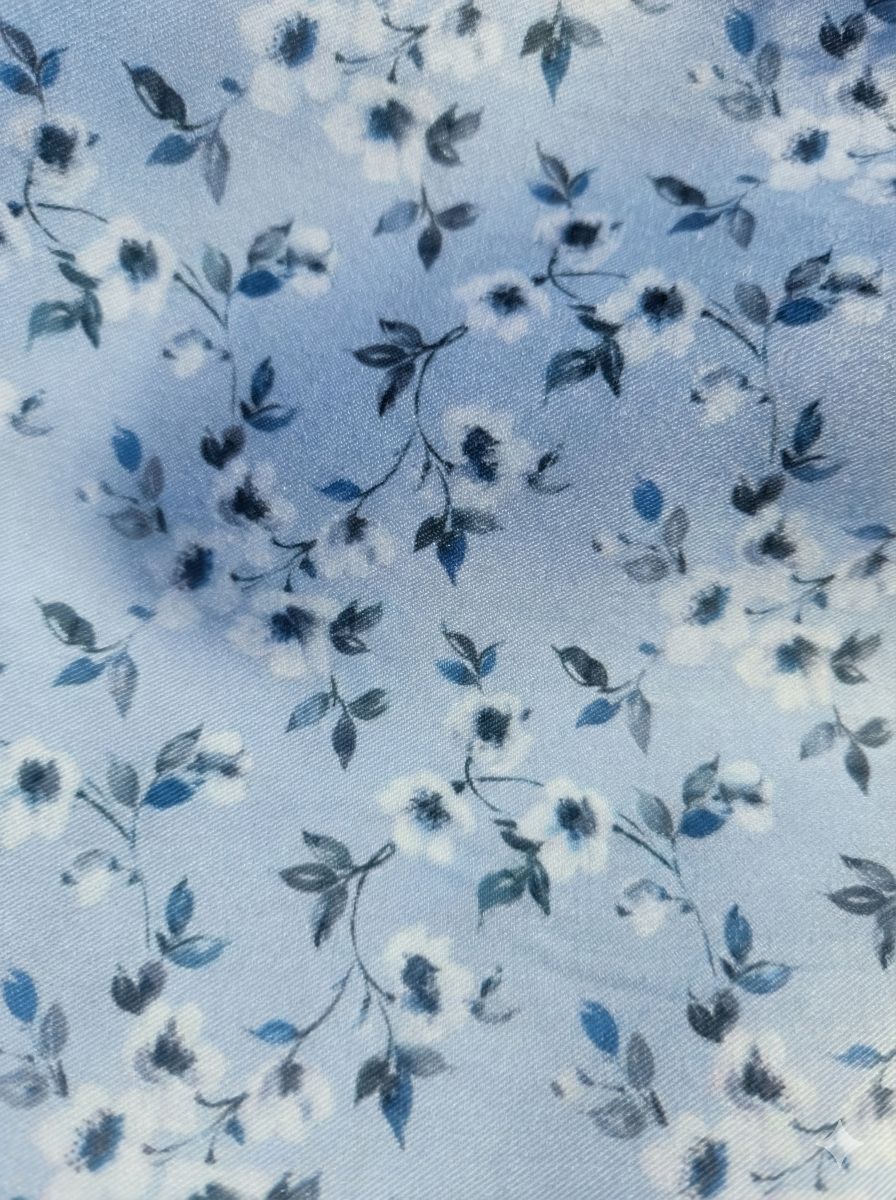 Cool Blue Glossy Floral Print 100% Pure Cotton Fabric