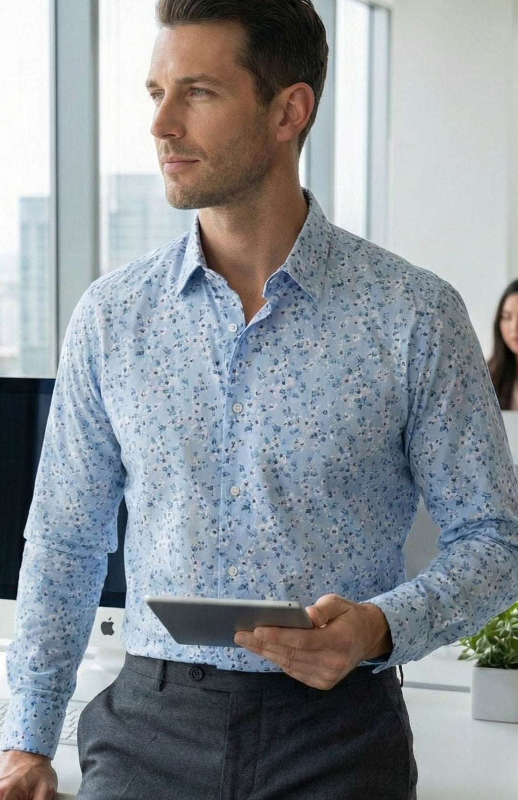 Cool Blue Glossy Floral Print 100% Pure Cotton Fabric