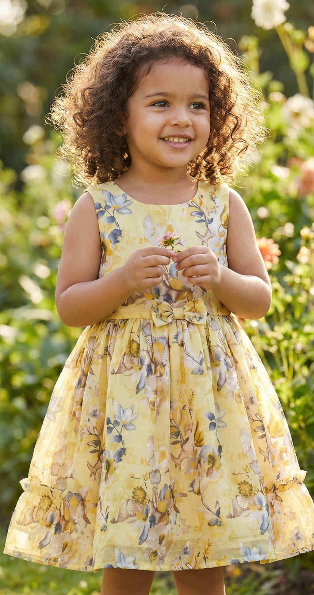 Lemon yellow Muslin silk Floral print Big Width Fabric