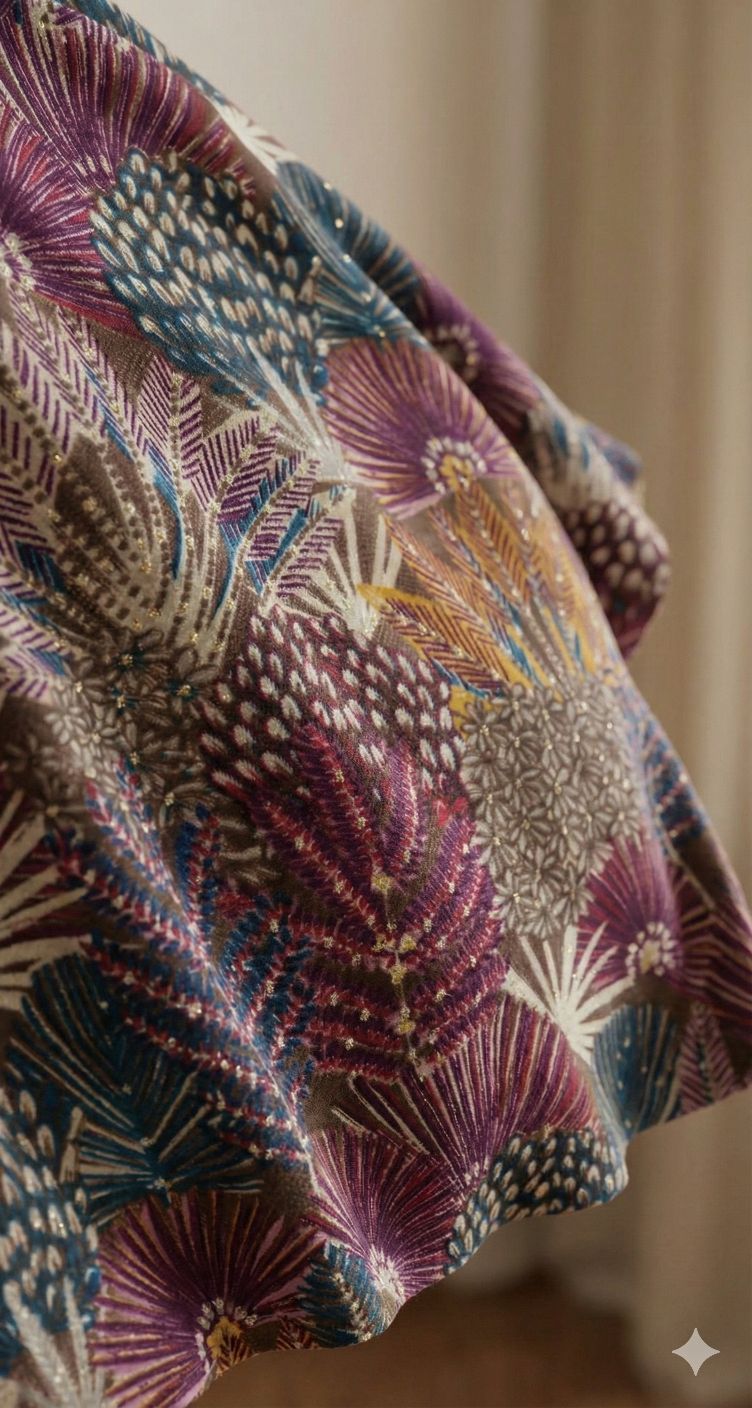 Multicoloured Muslin silk Floral print Big Width Fabric