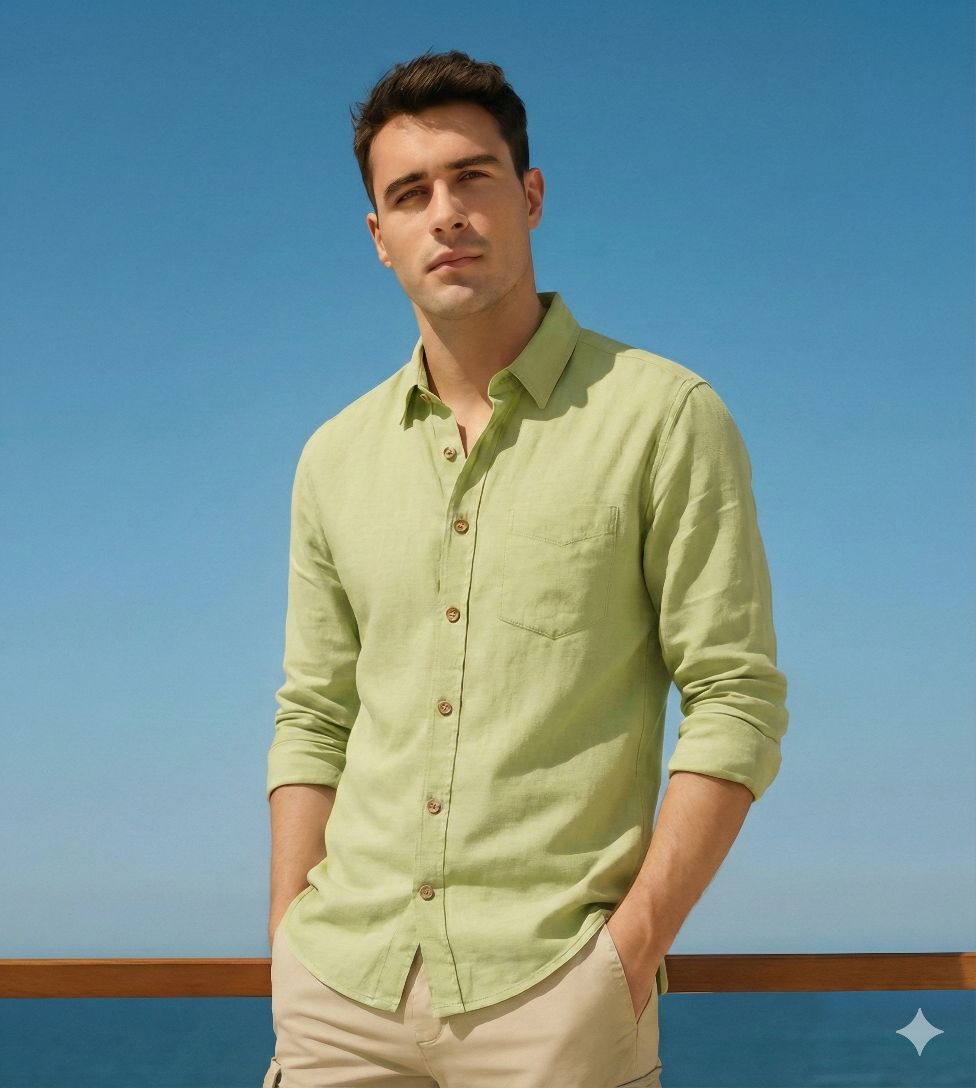 Light Green 100% Pure Cotton Linen Fabric (70 lea)