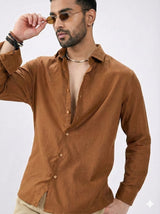 Brick Brown 100% Pure Cotton Linen Fabric (70 lea)