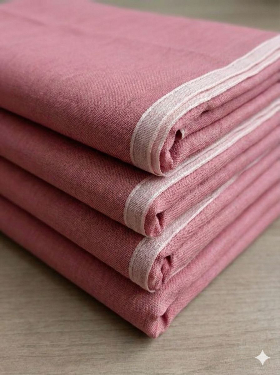 Red & White Plain Self Weaved Cotton Fabric