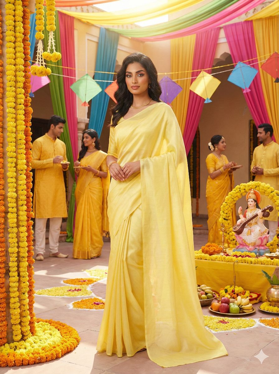Pastel Yellow Chanderi Silk Fabric