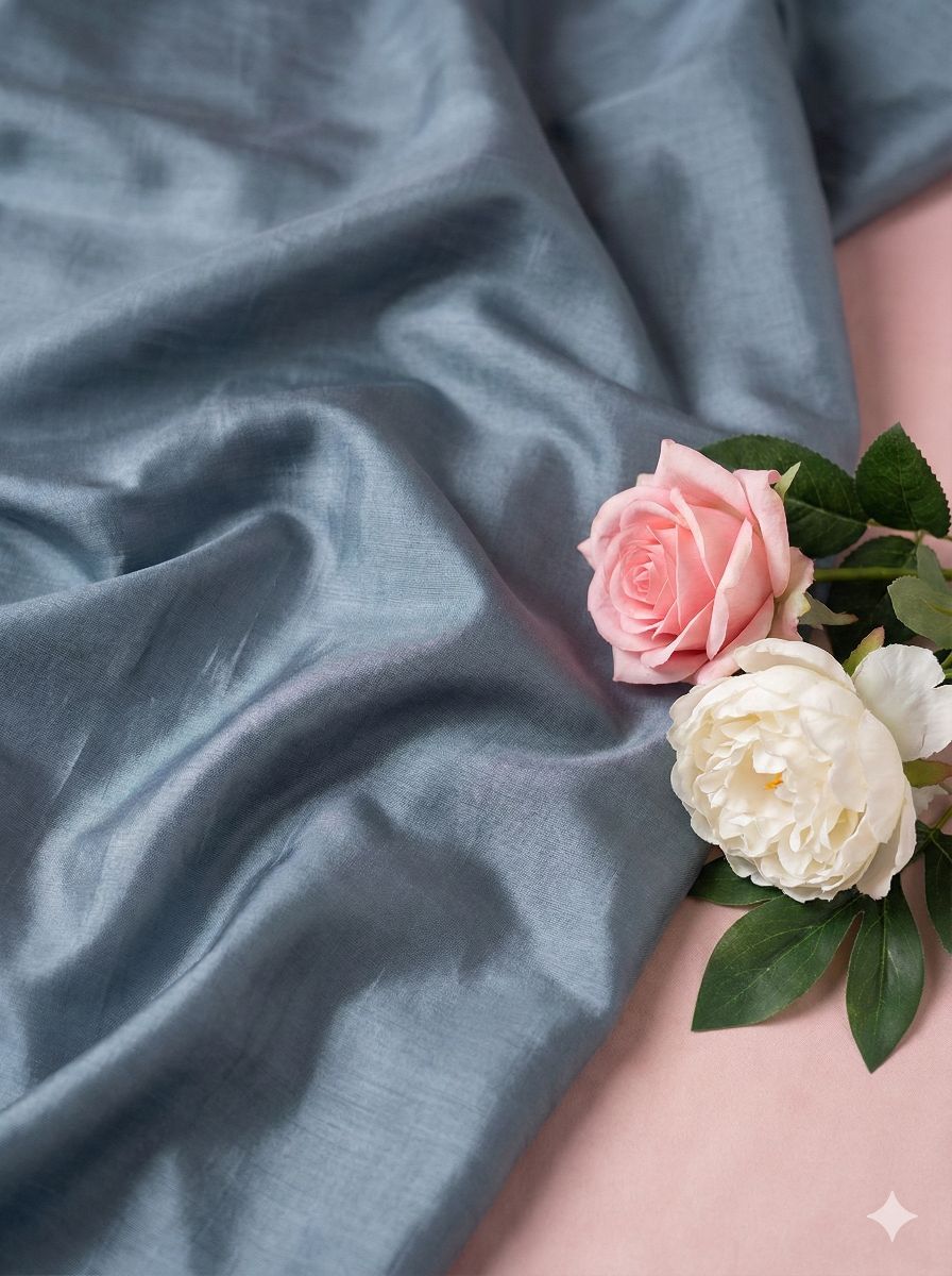 Grey Blue Chanderi Silk Fabric