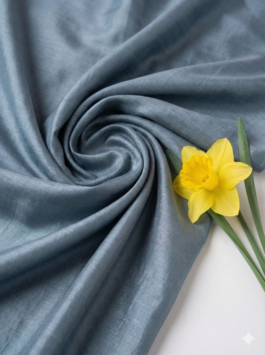 Grey Blue Chanderi Silk Fabric