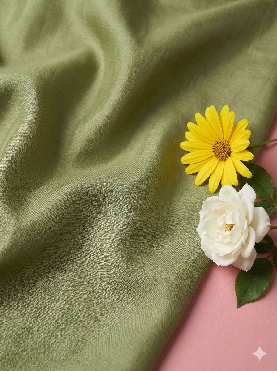 Moss green Chanderi Silk Fabric