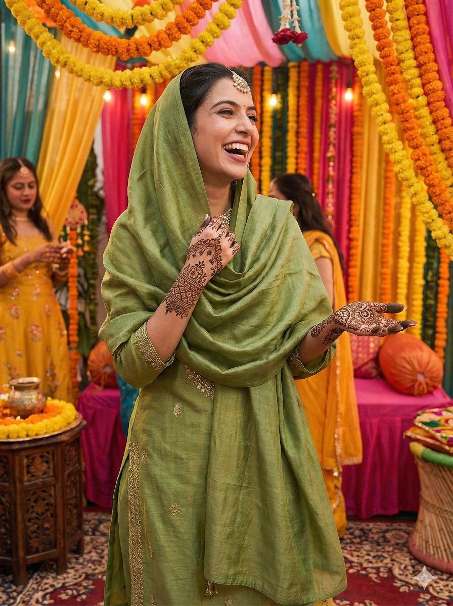 Moss green Chanderi Silk Fabric