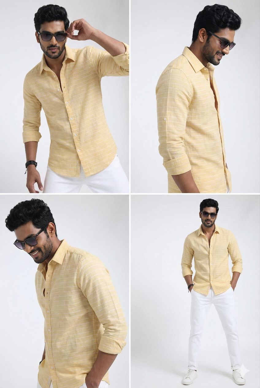 Light Mustard Premium Cotton Linen Fabric with Thin White Horizontal Lines (60 lea)