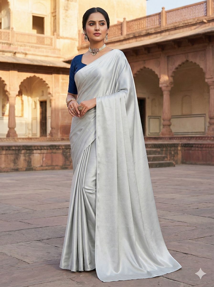 Pearl Grey Chanderi Silk Fabric