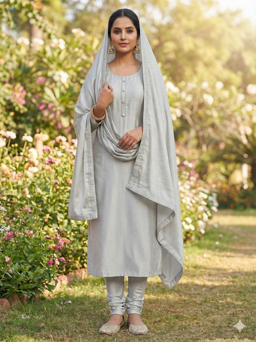 Pearl Grey Chanderi Silk Fabric