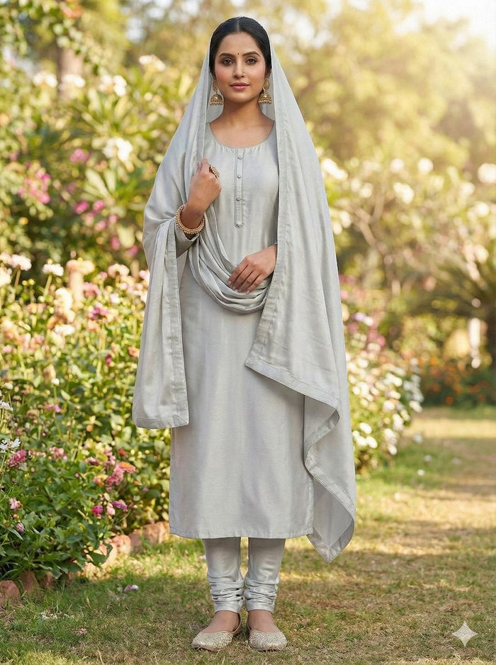 Pearl Grey Chanderi Silk Fabric