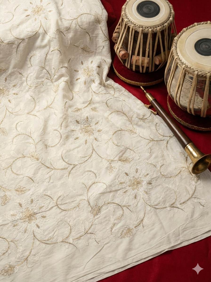 Dyeble Embroidered Khadi Cotton Fabric