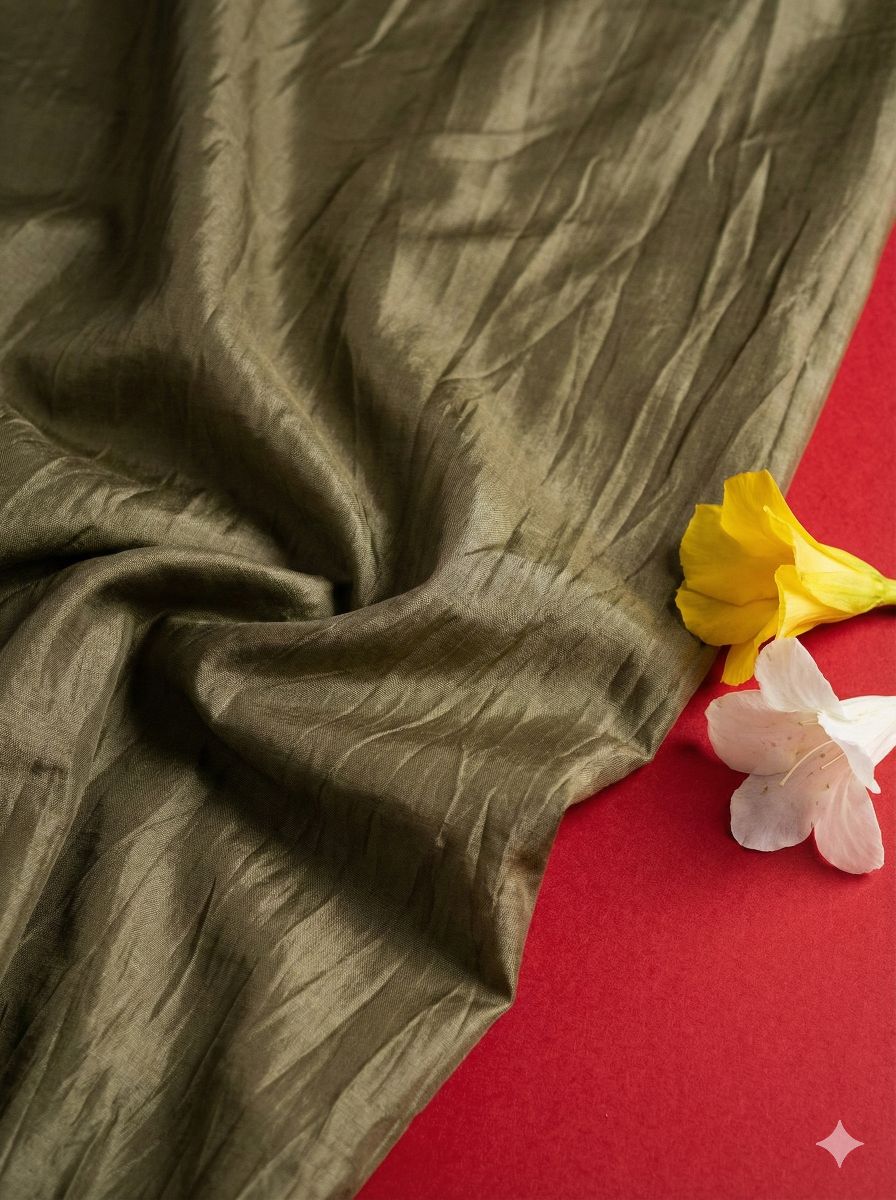 Artichoke Green Chanderi Silk Fabric