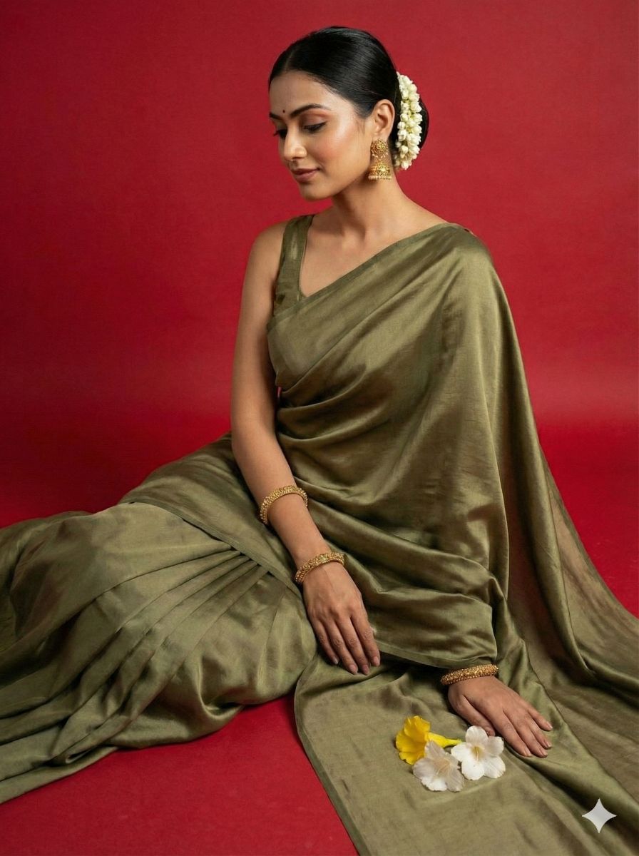 Artichoke Green Chanderi Silk Fabric